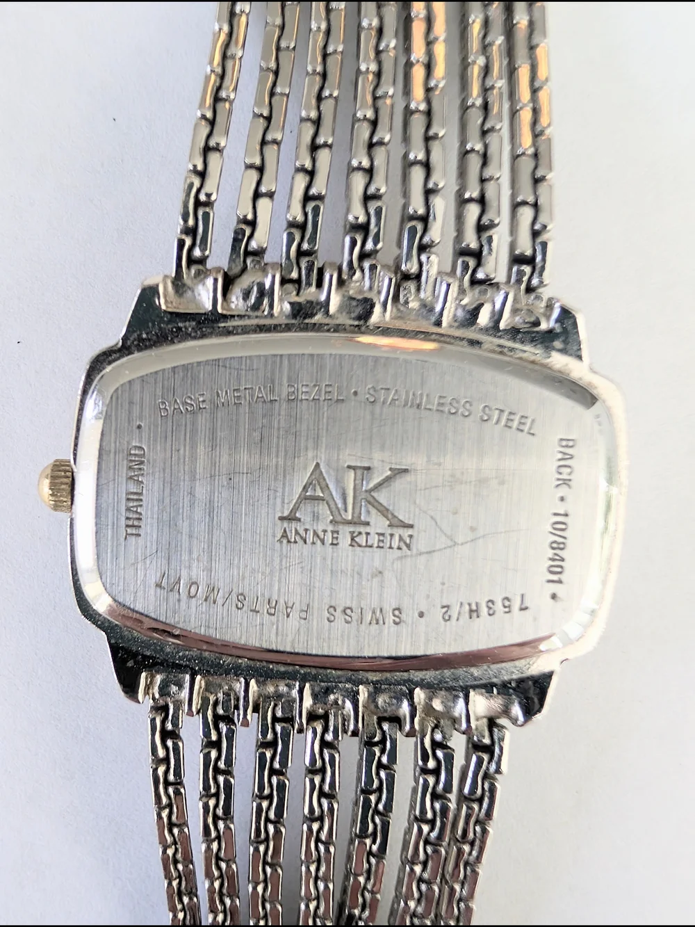 Anne Klein vintage silver bracelet watch with diamond accent, stainless steel